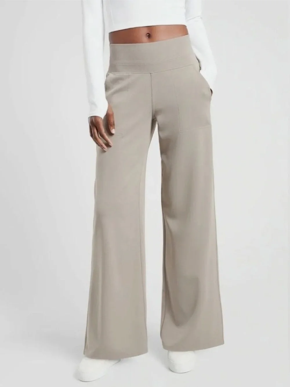 Athleta Dark Taupe Grey Venice High Rise Wide Leg Elastic Waist Pant Size XS - Picture 2 of 12